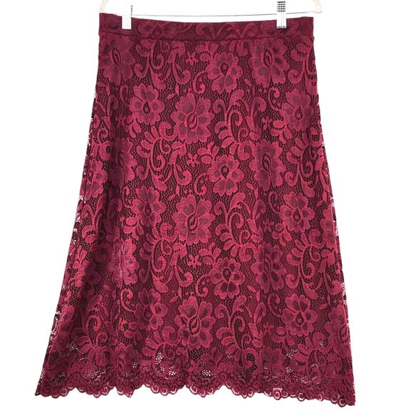 Olivia Blu Dresses & Skirts - Olivia Blu Long Lace Skirt Large Maroon Floral Lined Stretch Fairy Party Holiday